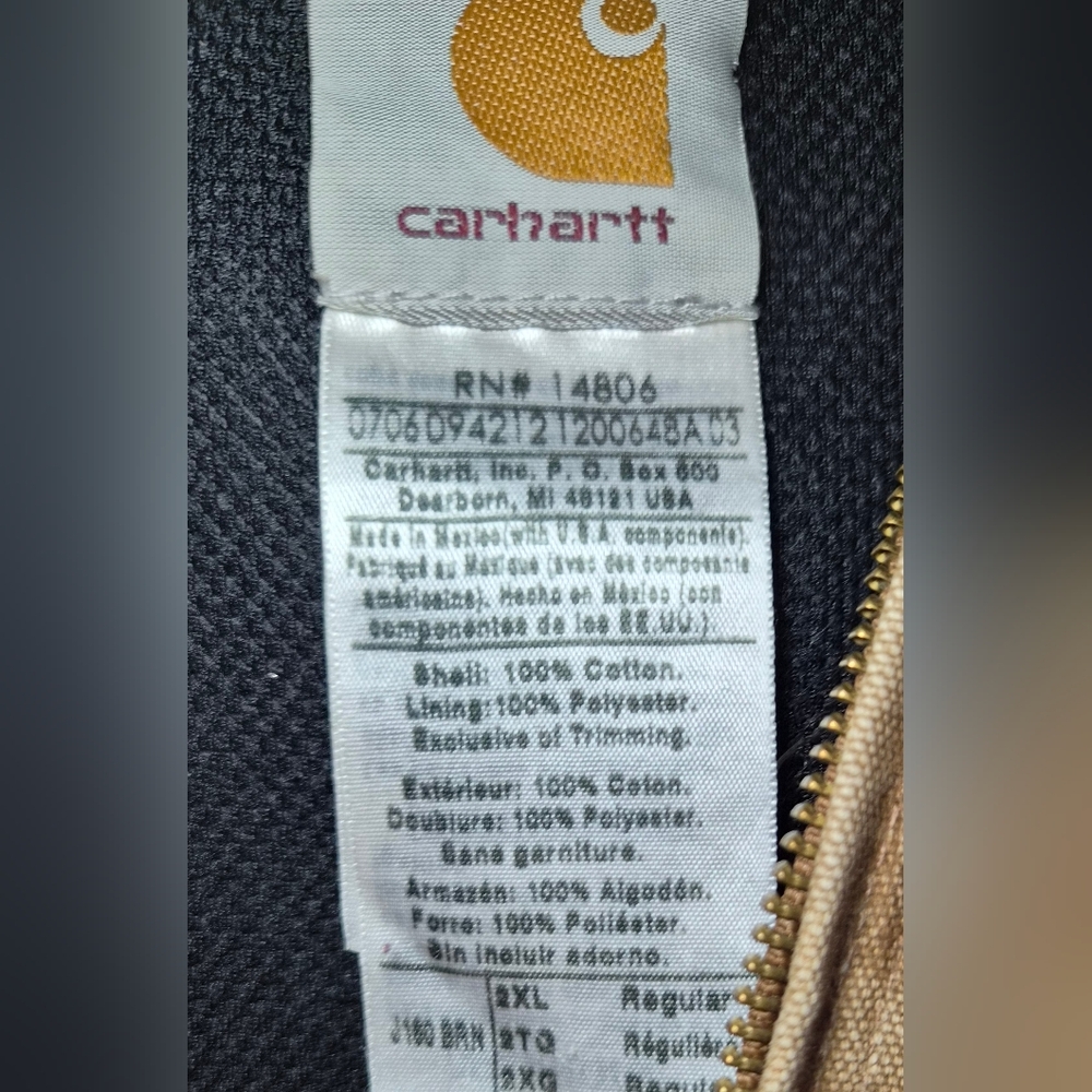 Carhartt Brown Hooded Canvas Work Jacket with Ribbed Hem - Picture 2 of 3